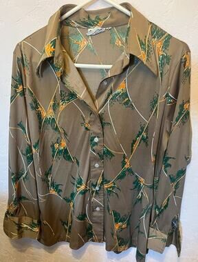 Vintage Atkins MLM 70’s Disco Groovy Print Button Down Collard Shirt Size 40